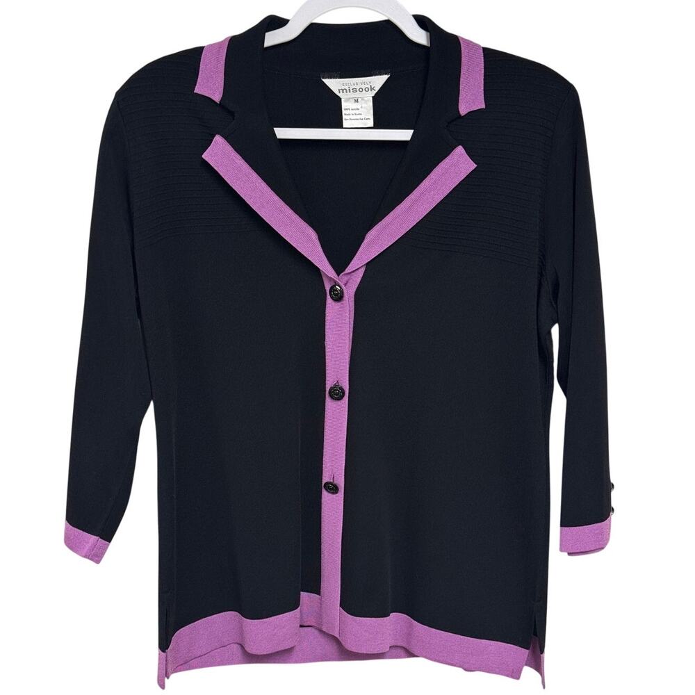 VTG Exclusively Misook Navy 3/4 Sleeve Button Down Cardigan Womens size Medium